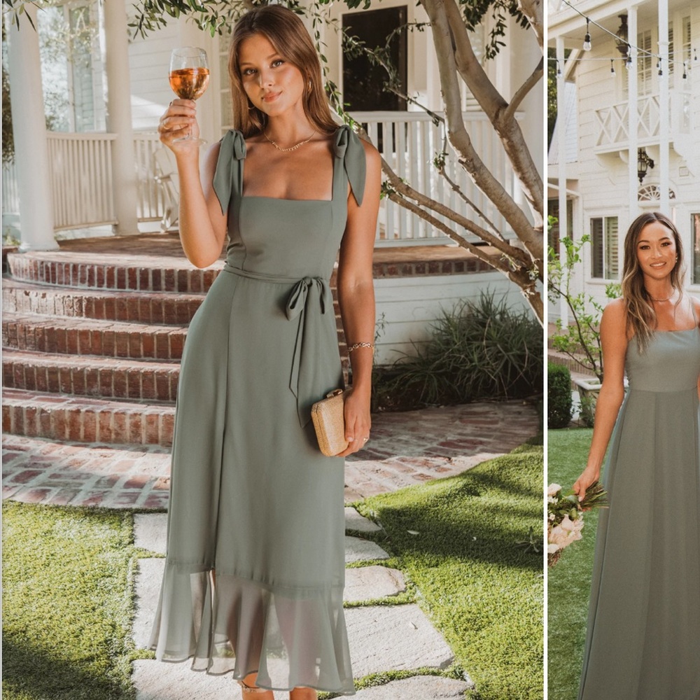 Show Me Your Mumu Claire Midi Dress ~ Deep Sage Chiffon. Size M